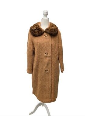Vintage 1950s -60s Bouclé Overcoat with Mink Collar